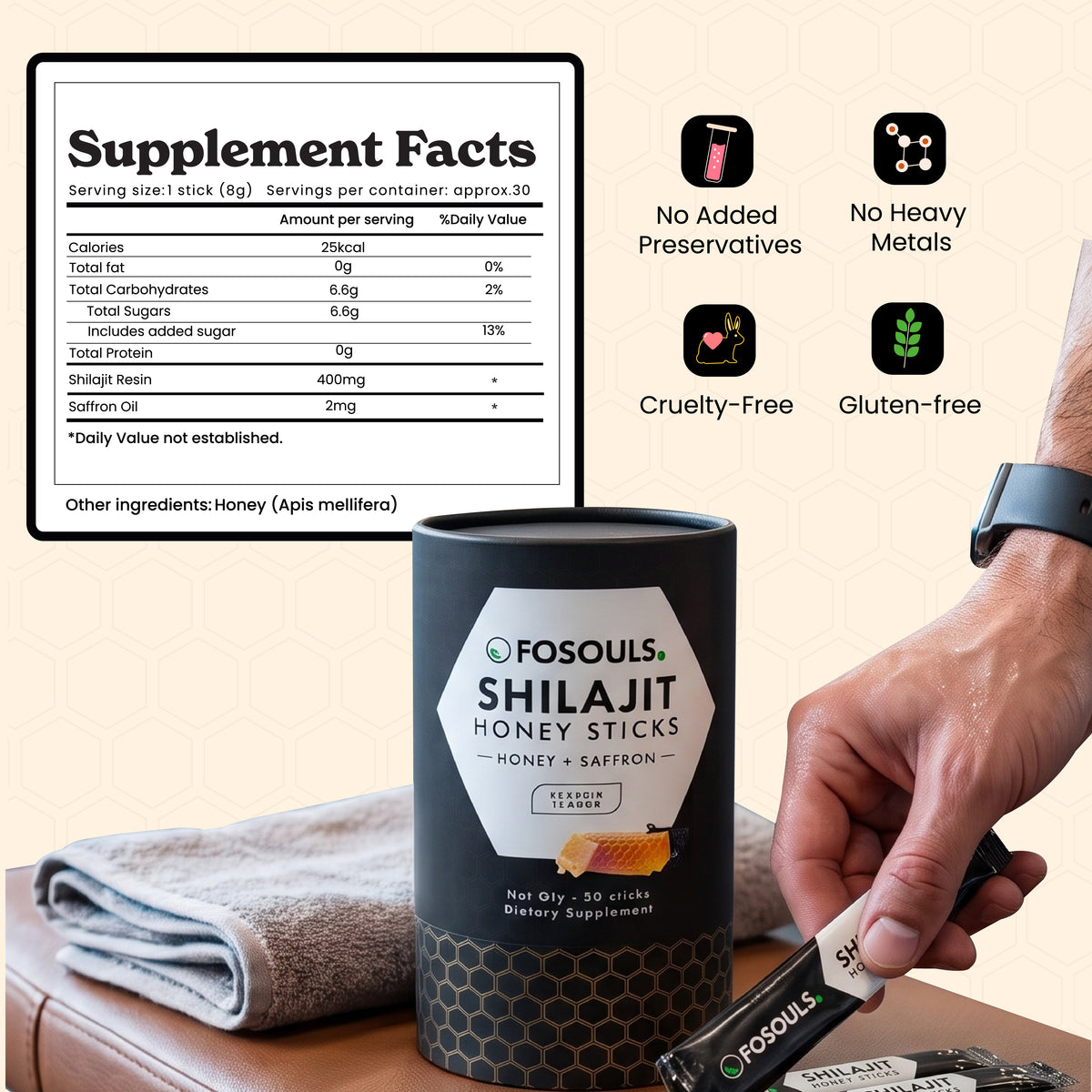 Shilajit Honey Sticks | Honey + Saffron | 30 Sticks