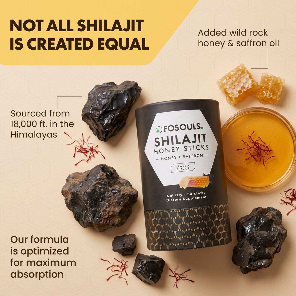 Shilajit Honey Sticks | Honey + Saffron | 30 Sticks