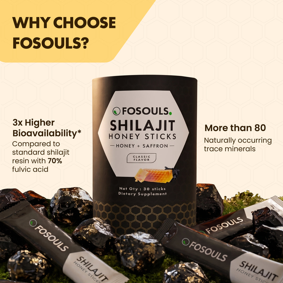 Shilajit Honey Sticks | Honey + Saffron | 30 Sticks
